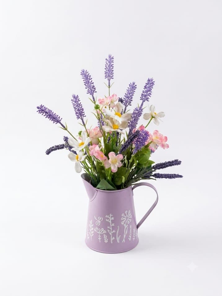 ল্যাভেন্ডার ও ডেইজি ফুলের মেটাল ভাস (Metal Vase with Lavender and Daisy Flowers)